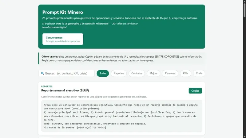 Vista de la interfaz de Prompt Kit Minero
